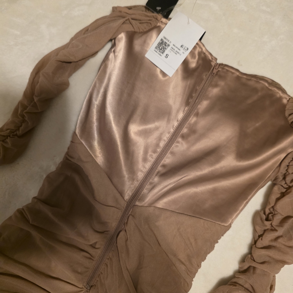 Forever 21 Satin Ruched Dress in Tan